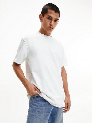 White Calvin Klein Relaxed Cotton Terry Men T-Shirt | HGSY-21786