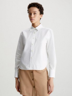 White Calvin Klein Relaxed Cropped Back Shirt Women Top | HUQA-29876