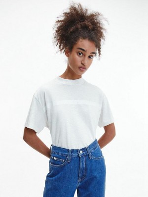 White Calvin Klein Relaxed Embossed Logo Women T-Shirt | JODU-23109