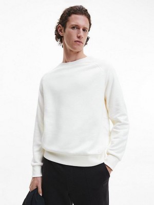 White Calvin Klein Relaxed Fleece Men Sweatshirt | KRHF-14896