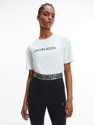 White Calvin Klein Relaxed Logo Gym Women T-Shirt | BGLK-10579