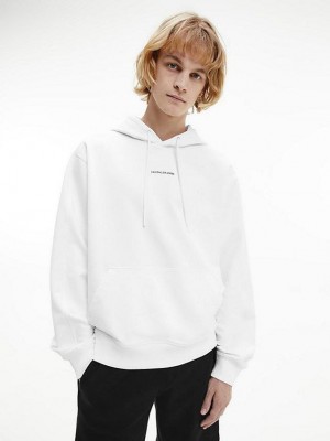 White Calvin Klein Relaxed Logo Men Hoodie | TQJW-40375