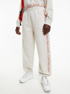 White Calvin Klein Relaxed Logo Tape Women Joggers | MODV-63412