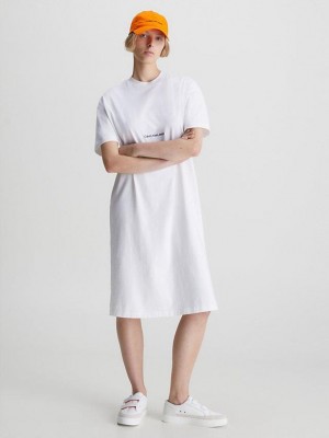 White Calvin Klein Relaxed Long T-Shirt Women Dress | LYQG-42376