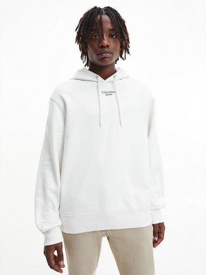 White Calvin Klein Relaxed Men Hoodie | NVKE-18679