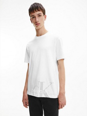 White Calvin Klein Relaxed Monogram Men T-Shirt | YRMO-29058