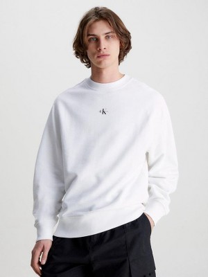 White Calvin Klein Relaxed Monogram Men Sweatshirt | TNZM-81640
