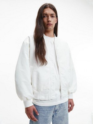 White Calvin Klein Relaxed Nylon Bomber Men Jacket | SJHY-62590