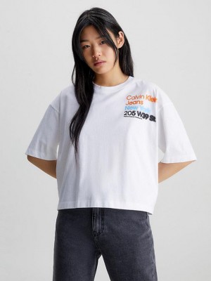 White Calvin Klein Relaxed Organic Cotton Women T-Shirt | QPDR-72561