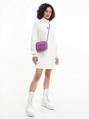 White Calvin Klein Relaxed Organic Cotton Jumper Women Dress | FLID-84736
