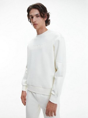 White Calvin Klein Relaxed Organic Cotton Men Sweatshirt | MWRA-17420