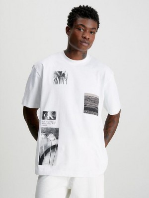 White Calvin Klein Relaxed Photo Graphic Men T-Shirt | VZDE-27456