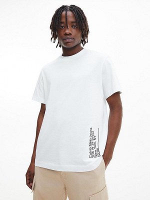 White Calvin Klein Relaxed Photo Print Men T-Shirt | BCKR-75982