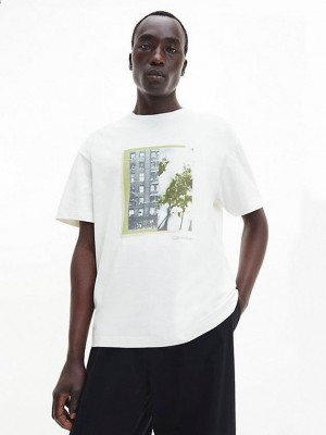 White Calvin Klein Relaxed Photo Print Men T-Shirt | XYDP-39768