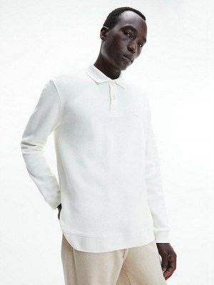 White Calvin Klein Relaxed Pique Men Polo Shirt | HFOT-38429