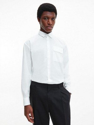 White Calvin Klein Relaxed Poplin Stretch Men Shirts | ZMFP-63270