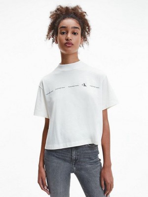 White Calvin Klein Relaxed Repeat Logo Women T-Shirt | LHAQ-40763
