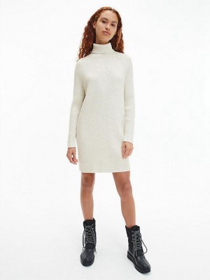 White Calvin Klein Relaxed Roll Neck Jumper Women Dress | ASQV-05379