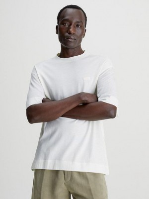 White Calvin Klein Relaxed Sheer Sleeve Men T-Shirt | ERVT-74659