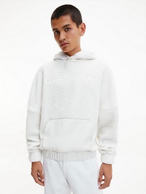 White Calvin Klein Relaxed Sherpa Men Hoodie | GILN-90813