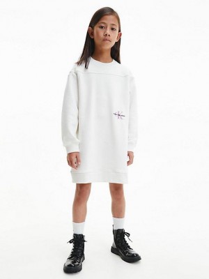 White Calvin Klein Relaxed Sweatshirt Girls's Dress | VGUX-65784