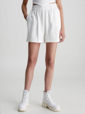 White Calvin Klein Relaxed Waffle Cotton Women Shorts | PDWG-19304