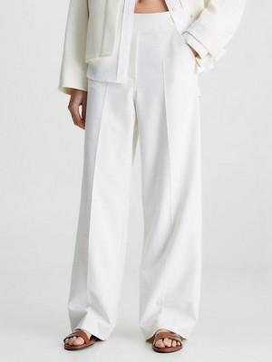White Calvin Klein Relaxed Wide Leg Crepe Women Pants | OWMY-23961