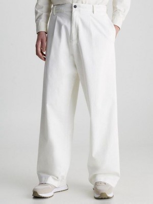White Calvin Klein Relaxed Wide Leg Men Pants | OGMQ-43082