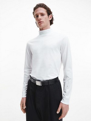 White Calvin Klein Roll Neck Men Top | VWLM-35027