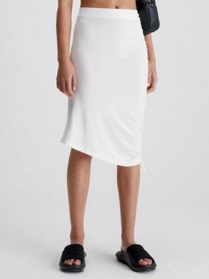 White Calvin Klein Ruched Drawstring Mini Women Skirt | SQUR-96134