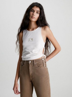 White Calvin Klein Ruched Drawstring Tank Women Top | JPWK-92064