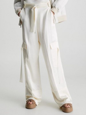 White Calvin Klein Satin Wide Leg Cargo Women Pants | ZCKD-17985