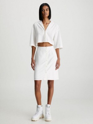 White Calvin Klein Seersucker Cut Out Shirt Women Dress | BOMY-23451