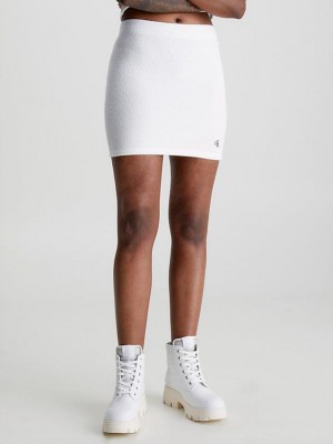 White Calvin Klein Seersucker Stretch Mini Women Skirt | BVPC-42518