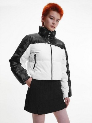 White Calvin Klein Short Puffer Women Jacket | HVPZ-19624