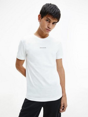 White Calvin Klein Slim Cotton Men T-Shirt | KLBM-61487