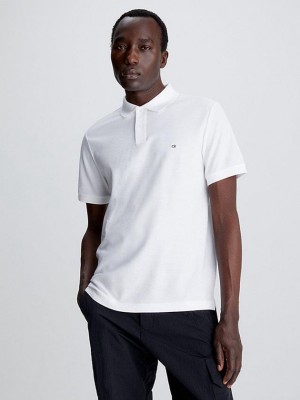 White Calvin Klein Slim Cotton Piqué Men Polo Shirt | UNLW-19524