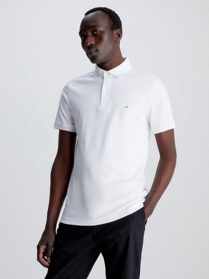 White Calvin Klein Slim Cotton Piqué Men Polo Shirt | QUDA-41927