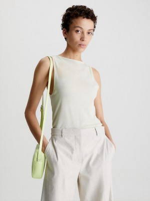 White Calvin Klein Slim Crepe Jersey Tank Women Top | EWTM-27013