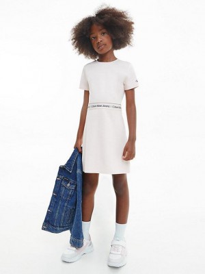 White Calvin Klein Slim Flared Milano Girls's Dress | TJEO-36271
