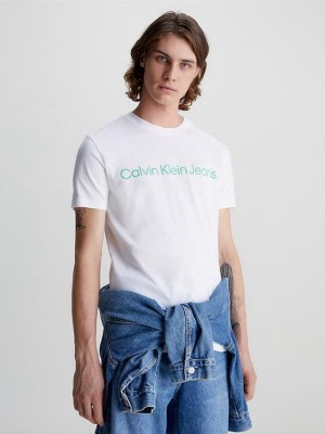 White Calvin Klein Slim Logo Men T-Shirt | OYQA-46275