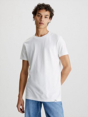 White Calvin Klein Slim Logo Tab Men T-Shirt | XZEY-37529