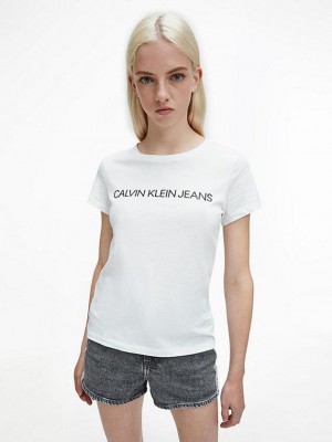 White Calvin Klein Slim Logo Women T-Shirt | EXUG-59843