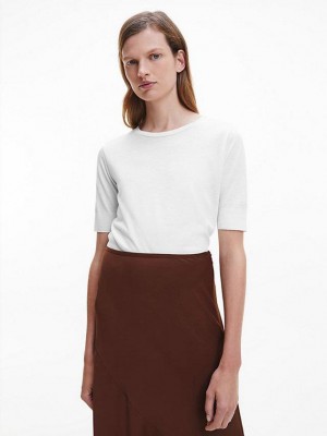 White Calvin Klein Slim Lyocell Knit Women Top | CLHO-78569