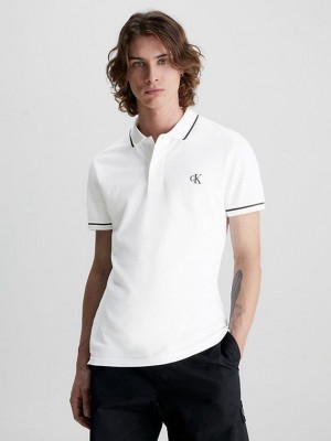 White Calvin Klein Slim Men Polo Shirt | IGBE-37250
