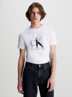 White Calvin Klein Slim Monogram Men T-Shirt | OSKJ-72413