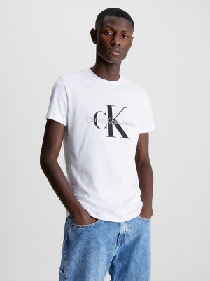 White Calvin Klein Slim Monogram Men T-Shirt | UYTK-20784