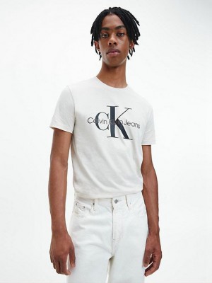 White Calvin Klein Slim Monogram Men T-Shirt | KQMU-79201