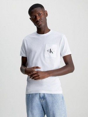White Calvin Klein Slim Monogram Pocket Men T-Shirt | DIAV-14728