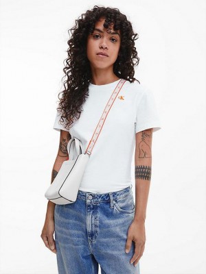 White Calvin Klein Slim Monogram Women T-Shirt | LEIO-19326